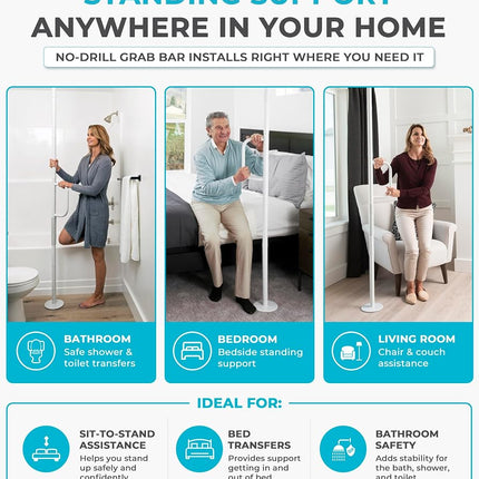 Able Life Universal Floor to Ceiling Grab Bar, Elderly Tension Mounted Transfer Pole, Bathroom Safety Grab Bar and Support Rail with Assist Handle (Eligible for VAT Relief in the UK)