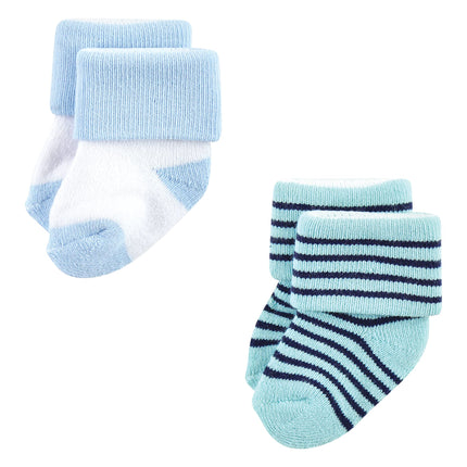 Luvable Friends Baby Girls Unisex Newborn Terry Socks, Mint Navy Stripes 12-Pack, 6-12 Months, (Pack of 12)