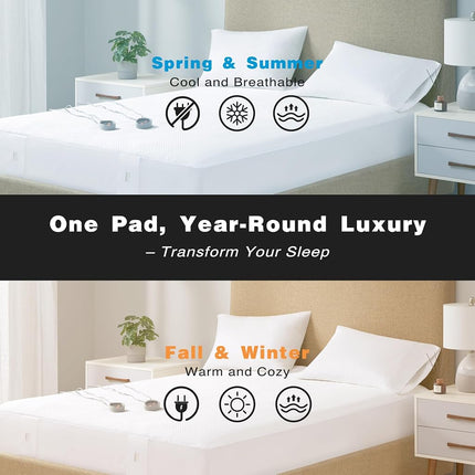 Beautyrest Calientacamas Eléctrico King - Cubrecolchón Eléctrico Fresco al Tacto, para Todas las Estaciones, 5 Niveles de Calor, Apagado Automático, Bolsillo Profundo - Lavable a Máquina, Certificado UL, Blanco, Queen
