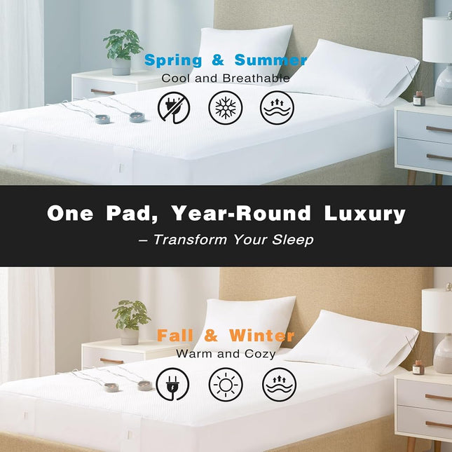 Beautyrest Heated Mattress Pad King - Electric Bed Warmer Cool To Touch, All Seasons Cover, 5 Heat Level, Auto Shut Off, Deep Pocket - Machine Wash Electric Mattress Pad, UL Certified, White, Cal King
