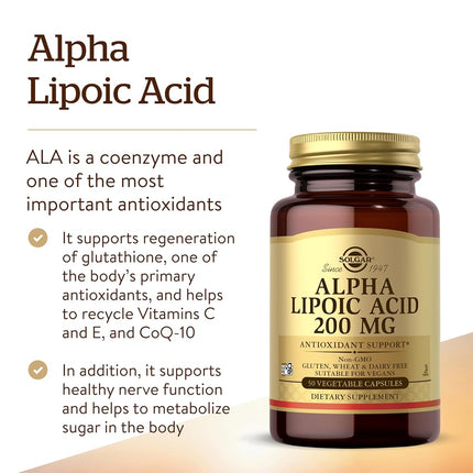 Solgar - Alpha Lipoic Acid 200 mg. - 50 Vegetarian Capsules