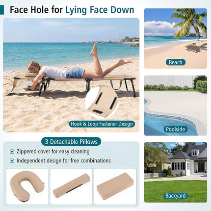 GYMAX Tanning Chair, 330lbs Beach Lounge Chair with Face Hole