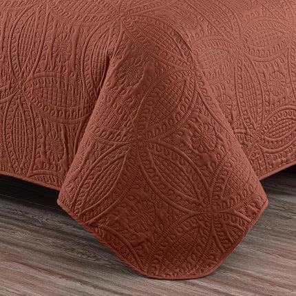 Chezmoi Collection Austin Queen Bedspread Set 3-Piece Pinsonic Quilted Oversized Bedspread Coverlet Set, Queen, Terracotta