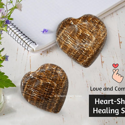 Aragonite Crystal Heart Palm Stone - Pocket Massage Worry Stone for Natural Body Chakra Balancing, Reiki Healing and Crystal Grid