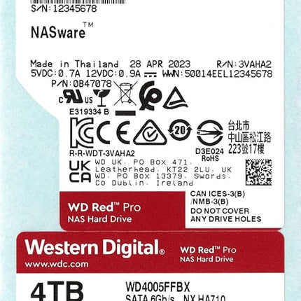 WD Red Pro 4TB NAS 3.5" Internal Hard Drive - 7200 RPM Class, SATA 6 Gb/s, CMR Recording Technology, 256MB Cache