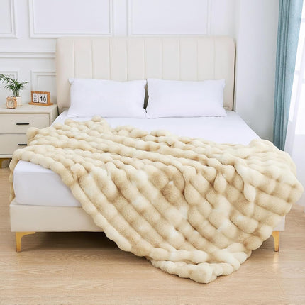 ORINOVA Tie-dye Camel Faux Fur Rabbit Thick Throw Blanket for Couch Living Room 50x60 Fluffy Bed Furry Comforter Soft Blanket Best Housewarming Home Gifts 860 GSM