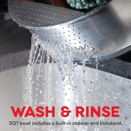 DASH Stainless Steel Mixing Bowls with Lids, Silicone Non-Slip Base with Measuring Lines and Strainer, 3 Bowl Set - 1.5 Quart, 3 Quart, & 5 Quart - Grey