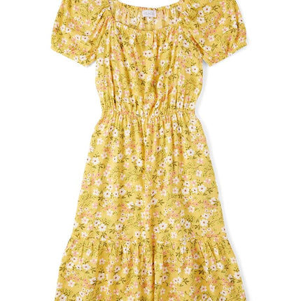 Vestidos de manga corta a juego para madres e hijas de Children's Place, manga abullonada floral oro atardecer, talla grande
