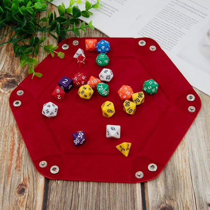 SIQUK 4 Pieces Dice Tray Hexagon Dice Rolling Holder Folding PU Leather Dice Trays for Dice Games Like RPG, DND and Other Table Games (Gray, Camel, Red and Black)