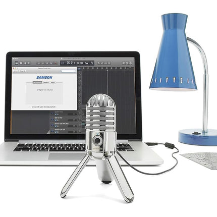Micrófono Samson Meteor Mic - Condensador USB portátil con calidad de estudio - Micrófono de alto rendimiento, uso general/podcasting/juegos/grabación de música, resolución de 16 bits, 44,1/48 kHz, Cromo plateado