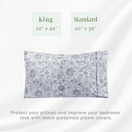 Elegant Comfort Ultra Soft Set of 2 Floral Pint Pillowcases - 1500 Premium Hotel Quality Microfiber, Soft and Smooth Envelope Closure 2-Piece Pillow Covers - Standard/Queen, Paisley Navy