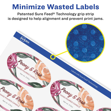 Avery Matte White Removable Oval Labels with Sure Feed Technology, Print-to-The-Edge, 1-1/8" x 2-1/4", 2,100 Removable Labels, Laser/Inkjet Printable Labels