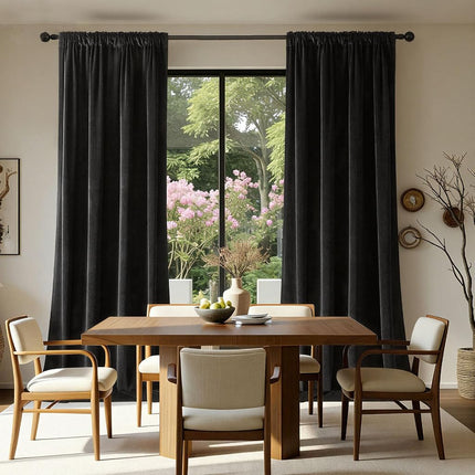 Joydeco Velvet Curtains 108 inches Long 2 Panels, Luxury Blackout Thermal Insulated Super Soft Rod Pocket Window Drapes for Bedroom Living Dining Room, Black, W52 x L108