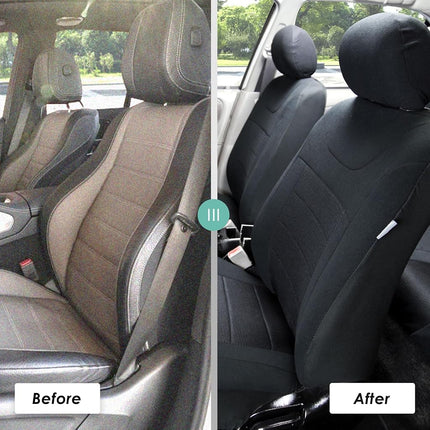 FH GROUP FH-FB070115 Juego completo de fundas para asientos de coche de tela deportiva, color negro sólido, compatible con airbags y banco dividido con alfombrillas de vinilo F11306 - Compatible con la mayoría de coches, camiones, SUV o furgonetas.