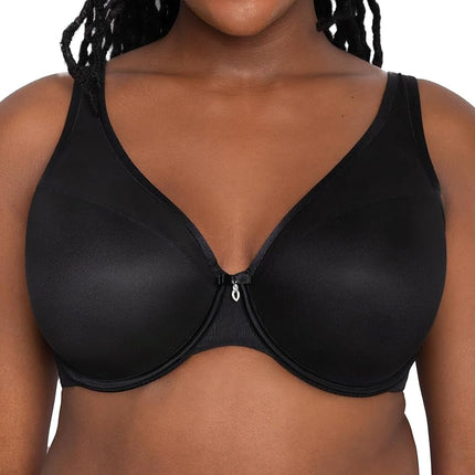 Curvy Couture Women's Sexy Sheer Mesh Plus Size Plunge T Shirt Bra, Black Hue, 34F