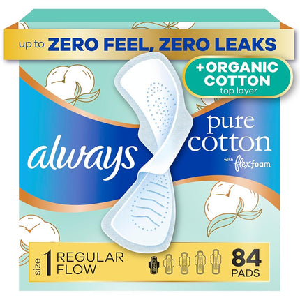 Always Pure Cotton with Flexfoam Pads, Size 1,Regu