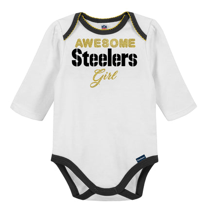 Gerber NFL Pittsburgh Steelers Set de 3 piezas de body, pantalón con pie y gorro, Regalo para bebé, Negro/Blanco Pittsburgh Steelers, 0-3M