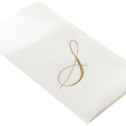 Caspari White Pearl Paper Linen Guest Towels, Monogram Initial S, Pack of 24