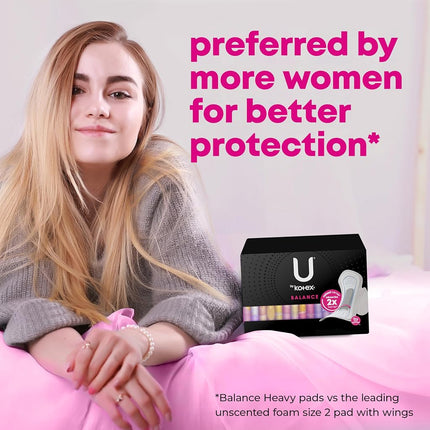 U by Kotex Balance Ultra Thin Overnight Pads with Wings, Extra Heavy Absorbency, 30 Count (Packaging May Vary)