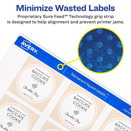 Avery Easy Peel Print-to-The-Edge White Square Labels, 2" x 2", 300 Labels per Pack, Case Pack of 5 (22806)