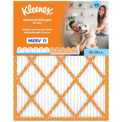 Kleenex Advanced Allergen Air Filter 20x25x1 Inches - 11 MERV RATING (4-Pack)