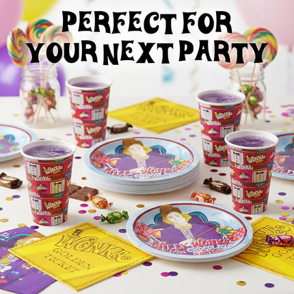 Silver Buffalo Golden Ticket Willy Wonka and The Chocolate Factory Themed Party Pack Set, 60 Piece