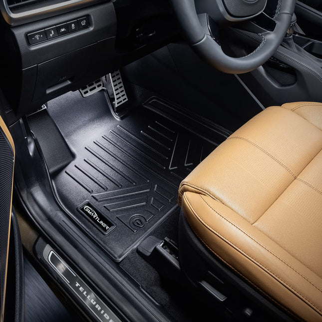SMARTLINER All Weather Custom Fit Black 3 Row & Both Cargo Liners Floor Mat Bundle Compatible with 2020-2023 Kia Telluride with 2nd Bucket Seats Without Center Console