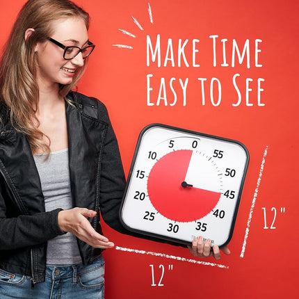 TIME Timer Original Large 30 x 30 cm - 60 Minute Visual Analogue Timer Clock - Optional Acoustic Alarm (Volume Control), No Loud Ticking, Time Management Device (Black)