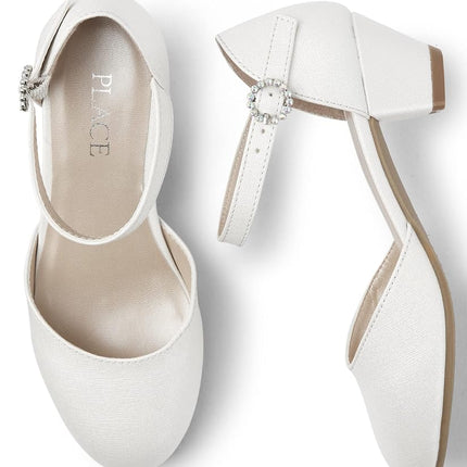 Zapatos de vestir de tacón bajo para niña The Children's Place, blanco brillante, talla 12 para niños pequeños