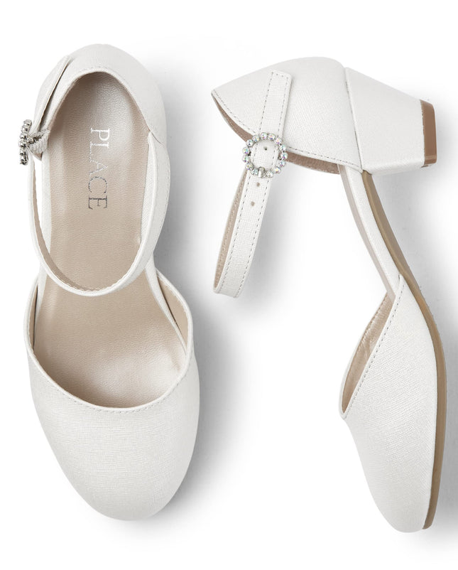 The Children's Place Escarpins Fille à Talons Bas, Blanc Scintillant, 3 Grand Enfant
