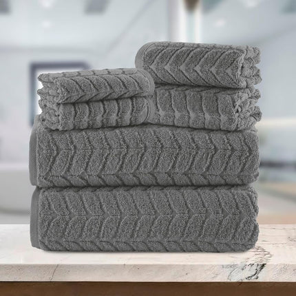 Elegant Comfort Luxury 6-Piece 100% Turkish Cotton Jacquard Braided Textured Premium Hotel Quality Towel Set� Soft and Absorbent, Includes 2 Bath Towels, 2 Hand Towels and 2 Washcloths, Gray