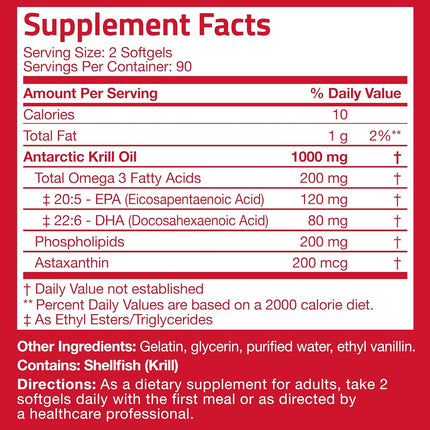 Huile de krill antarctique Bronson 1000 mg avec astaxanthine, 180 capsules molles (90 portions)