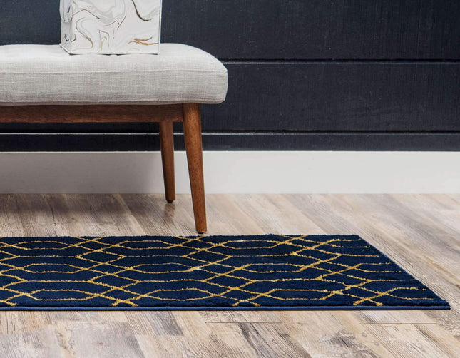 Unique Loom Marilyn Monroetm Glam Collection Carved Geometric Modern Navy Blue Gold Indoor Runner Rug (2' x 10')