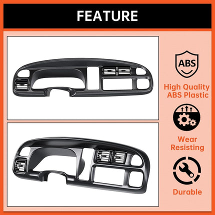 ECOTRIC Dash Board Cluster Bezel Cover Compatible with 1998-2002 Dodge Ram 1500 2500 3500 Instrument Pad Panel Dashboard Kit w/Vents Replacement for 5GK51DX9AA 5EU11DX9AB - Clips Included