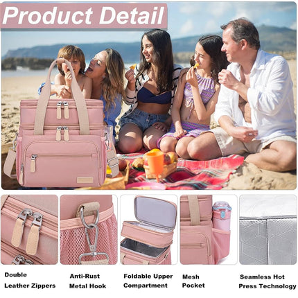 Weitars Lunch Bag for Women, Loncheras para Mujer, Leakproof Insulated Large Lunchbox Dual Compartment Lunch Box Adult for Work Beach Picnic Hiking (15L) (Pink)