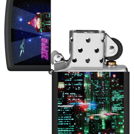 Zippo Cyber City Lighter, Black Matte