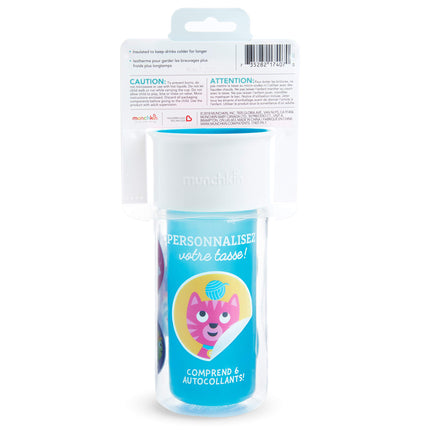 Vaso con aislamiento Miracle 360 de Munchkin, incluye pegatinas para personalizar el vaso, 255 ml, azul