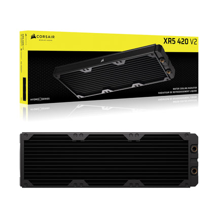 CORSAIR Hydro X Series XR5 420mm V2 Custom Cooling Radiator – Compatible with iCUE LINK Fans, 3x140mm Fan Mounts, Screw Protection Plates, G1/4” Threads – Black