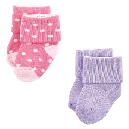Luvable Friends Baby Girls Unisex Newborn Terry Socks, Coral Lilac Mary Janes, 0-6 Months, (Pack of 12)
