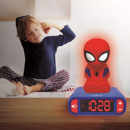LEXIBOOK - Marvel Spider-Man Digital Alarm Clock with Night Light Snooze and Marvel Spider Man Superheroes Sound Effects - Boys Clock - Luminous Spiderman, Blue - RL800SP