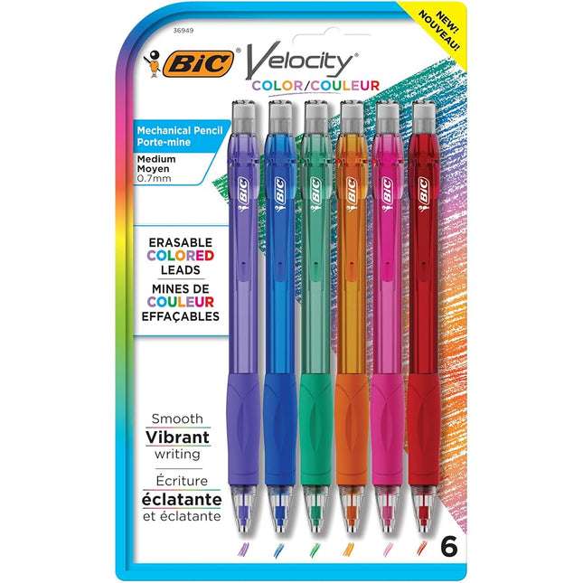 BIC Velocity Pencil With Colored Leads (0.7 mm), Assorted, 12 Pack