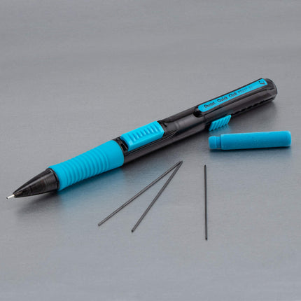 Portaminas Pentel QUICK CLICK Pop, mina 2B de 0.7 mm, cuerpo negro con detalles en azul cielo, caja de 12 (PD217AS)