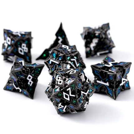 Metal Dice for DND - Spire Sanctum Series (Black Matte Green Glitter)