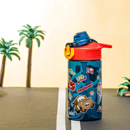 Zak Designs Disney Pixar Cars Sage Kids Water Bottle For School or Travel, 16oz Durable Plastic Water Bottle With Straw, Handle, and Leak-Proof, Pop-Up Spout Cover (Lightning McQueen & Mater)