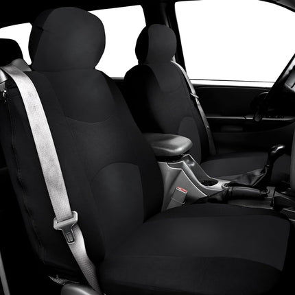 FH GROUP FH-FB351115 All Purpose Flat Cloth Built-In Seat Belt Seat Covers Solid Black Color, Airbag compatible and Split Bench W. FH1002 Non-Slip Dash Pad- Fit Most Car, Truck, Suv, or Van