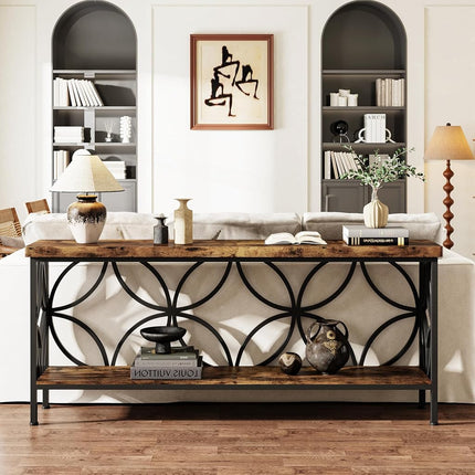 Tribesigns Hallway Console Table, 180 cm Long Sofa Table Behind Couch, Entry Console Table with Storage for Entryway, Living Room, Foyer, Unique Design, Rustic Brown