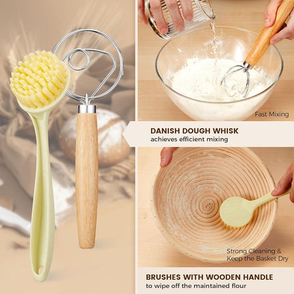 Ensemble de 2 paniers à pâte levée artisanale – Kit de paniers banneton avec rond de 23 cm et ovale de 25 cm, 6 accessoires pour la cuisson du pain