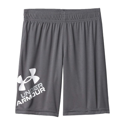 Under Armour Boys' Prototype Symbol Short, Wordmark Screen Print, Elastic Waistband, Pitch Gray S21, 4