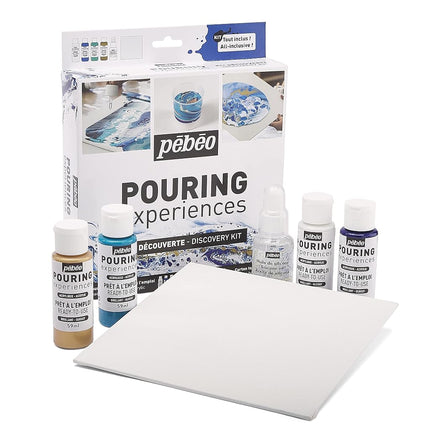 Pebeo 524602 Pouring Medium, Acrylic, White, Blue, Turquoise, Gold, 4 x 59ml, 1 x 50ml