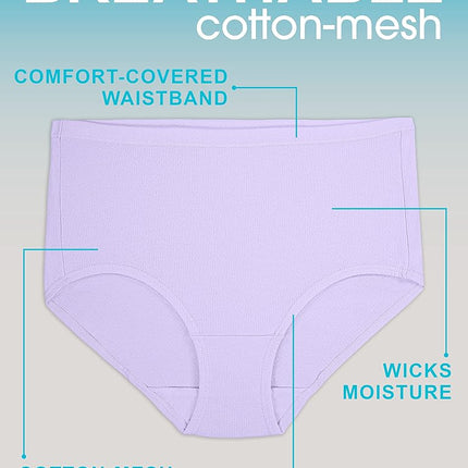 Fruit of the Loom Women's Breathable Underwear Multipack (Assorted), Cotton Mesh-Brief (6 Pack), X-Large (8)